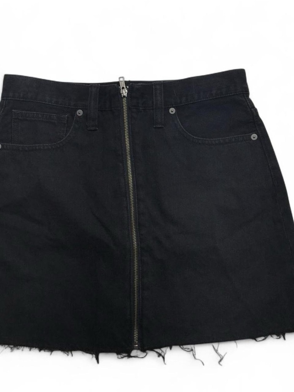 Madewell Black Front-Zip Raw-Hem Denim Mini Skirt